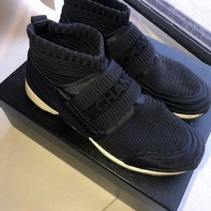 Chanel White Stretch Knit Speed Sneakers